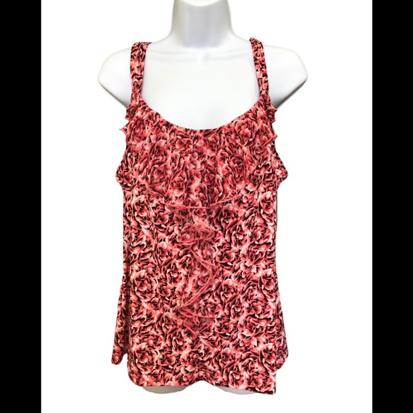 White House Black Market Tops - White House Black Market Pink Floral Ruffle Front Tank Top Size XL